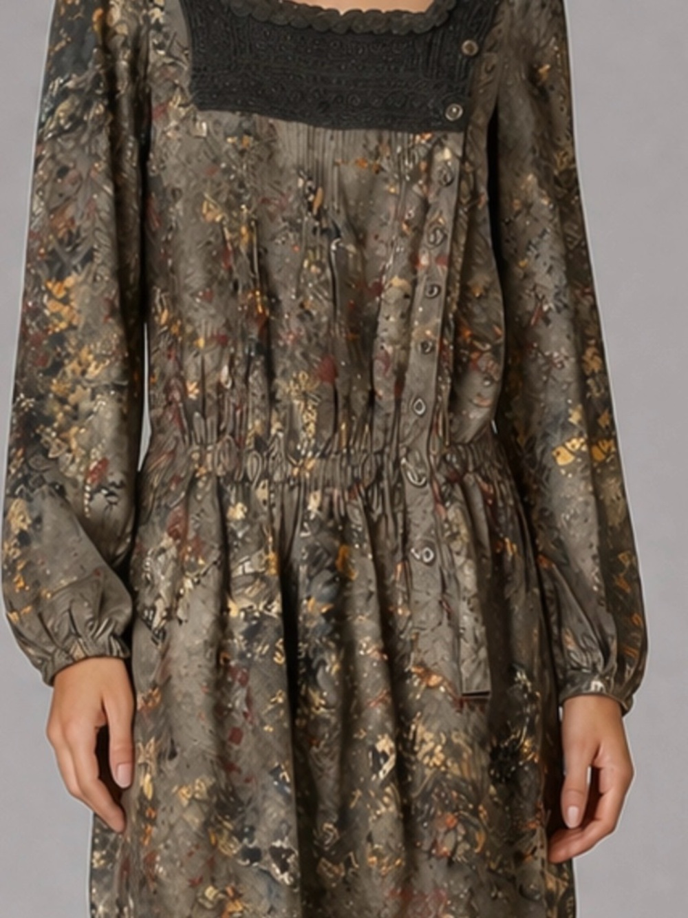 High Use Dark Floral Tunic Mini Dress Long Sleeve US 4 Bohemian western festival